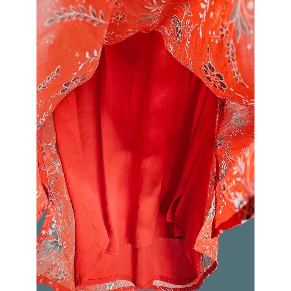 2/$35 Daniel Rainn Orange Floral Sleeveless Lined Blouse Pleated Neckline Small - Picture 5 of 9